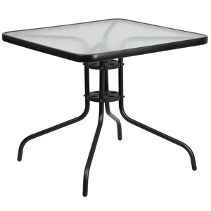 Emma and Oliver 31.5" Square Tempered Glass Metal Table - 1 of 4