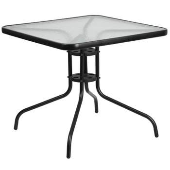 Emma and Oliver 31.5" Square Tempered Glass Metal Table