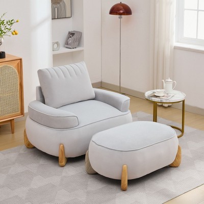 Hyleory 46.06'' Velvet Accent Chair with Ottoman, Mid Century Modern Corduroy Sofa Armchair and Footrest Set,Upholstered Club Tub Arms Chair