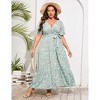 BLUEMING Summer Maxi Dress for Plus Size Women Tie Wasit Surplice Dress Flutter Sleeve A-Line Dress - 3 of 4