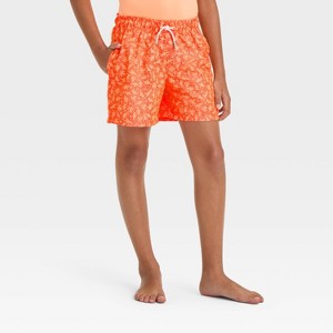 Boys' Dinosaur Printed Swim Shorts - Cat & Jack™ Orange - 1 of 3