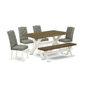 6-Piece Natural Oak Finish Solid Wood Top dining Table with 1-Bench and 4-Chairs with - 1 of 4