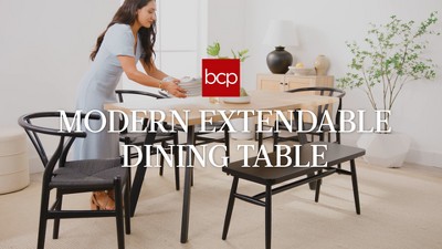 Black Extendable MDF Dining Table with Powder-Coated Steel Legs