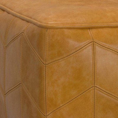 Gerty Square Pouf in Brown Genuine Leather with Chevron Pattern