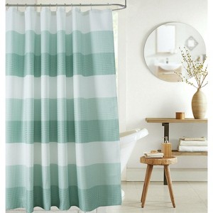 Kate Aurora Spa Accents Striped Waffle Fabric Shower Curtain - 1 of 1