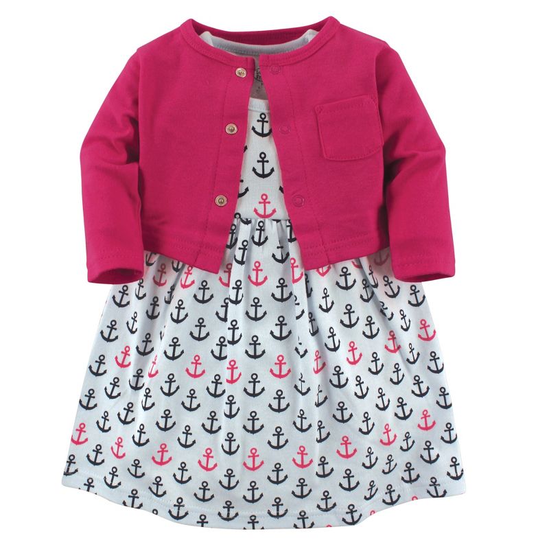 Luvable Friends Baby and Toddler Girl Dress and Cardigan 2pc Set, Anchors, 1 of 4