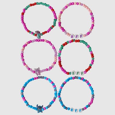 Girls' Stitch 6pk Friendship Bracelets: Disney Lilo & Stitch Beaded Set, Plastic, 14" Length