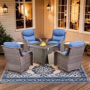 Buenhomino 5/7pcs Outdoor Patio Outdoor Conversation Fire Pit Set with Swivel Rocker Armchairs for Garden, Poolside, Backyard - 1 of 4