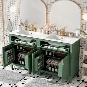 Whisen 30" Bathroom Storage Cabinet Bathroom Vanity with Ceramic Sink, Soft Close Doors, Adjustable Shelf and Flip Drawer - 1 of 4