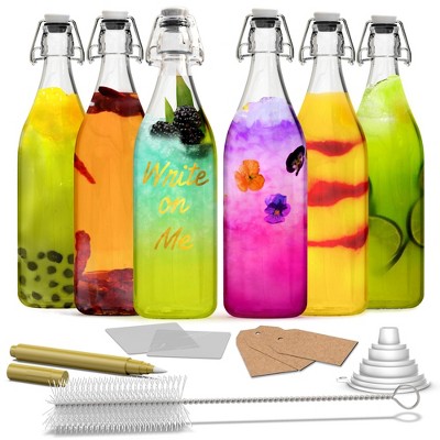 Nevlers Round Airtight Swing Top Bottles - Glass 33oz (Pack of 6)