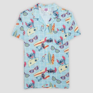 Men's Lilo & Stitch Poplin Camp Shirt - Blue - 1 of 3