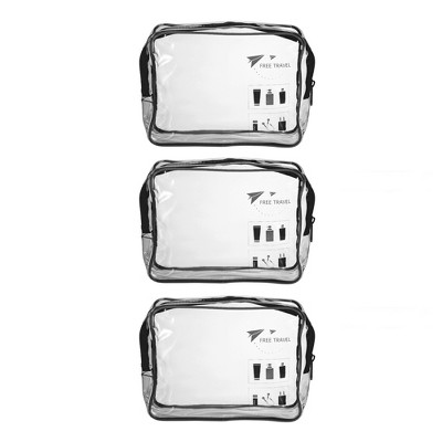 Unique Bargains Women's Transparent Waterproof Travel Makeup Bags Black 3 Pcs