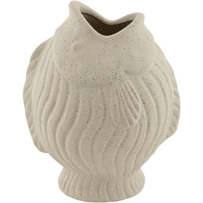 Studio 55D Rippled Gulping Fish 9 1/2" High Beige Stoneware Decorative Vase