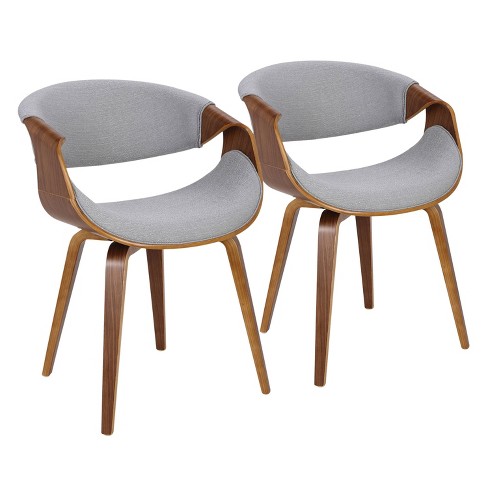 Lumisource Set Of 2 Curvo Dining Chairs Walnut/gray: Mid-century Modern ...