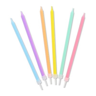 Blue Panda 72 Pack 6-Color Pastel Long Birthday Cake Candles 5-Inch with Holders