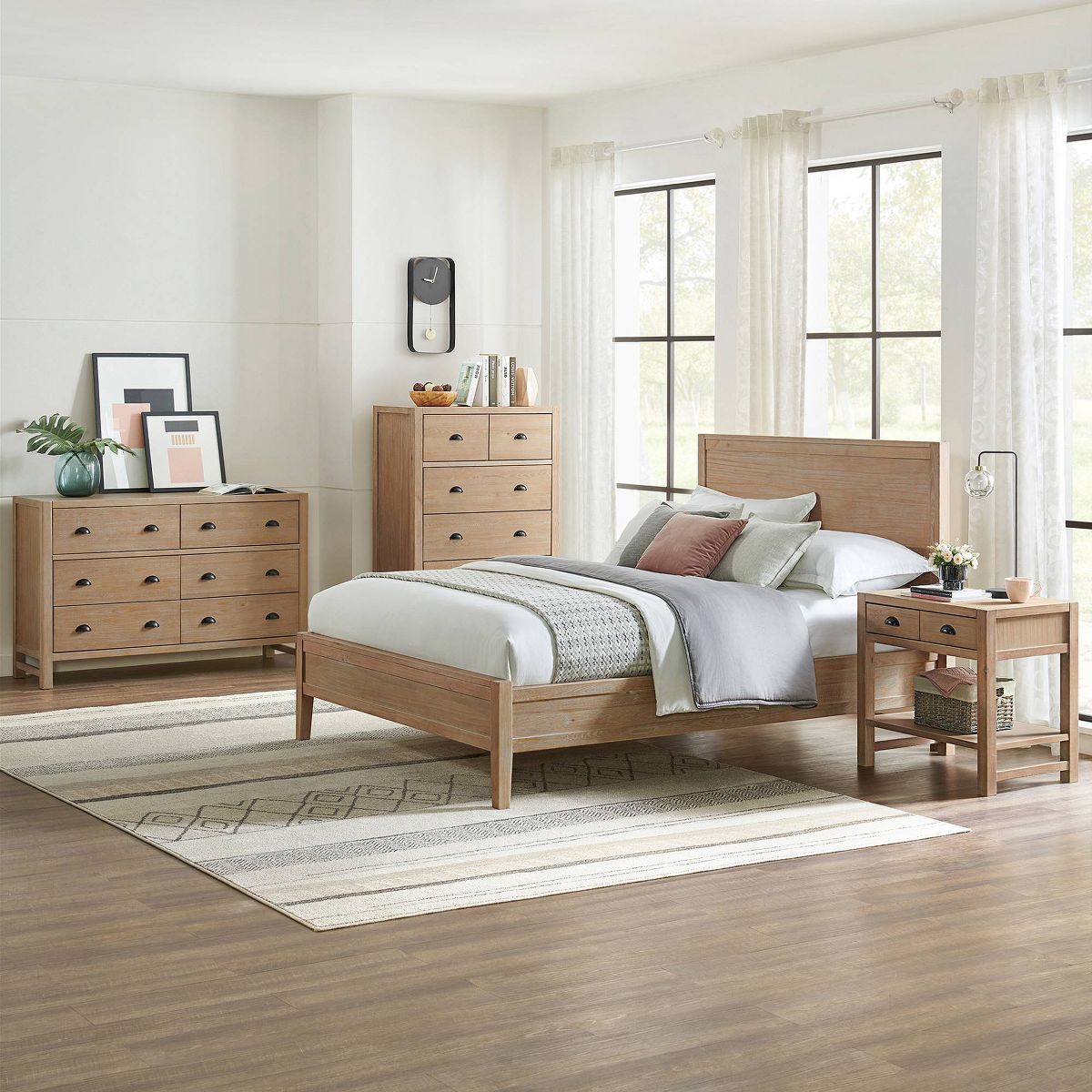 Arden 2 Drawer Wood Nightstand with Open Shelf Light Driftwood - Alaterre Furniture: Solid Pine Bedside Storage - thumbnail 10