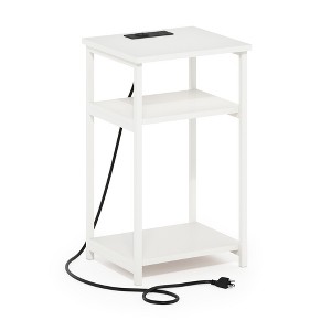 Furinno Moretti 3-Tier Metal Frame Open Storage Side Table, End Table with USB and Type-C Charging Station, White/White - 1 of 1