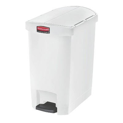 Rubbermaid 1883556 Slim Jim 8-Gallon Plastic Garbage Can with Easy Step-On Front Pedal for Kitchen, Office, or Bathroom, White