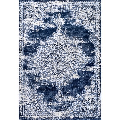 Navy and Ivory Synthetic Medallion 4' x 6' Area Rug