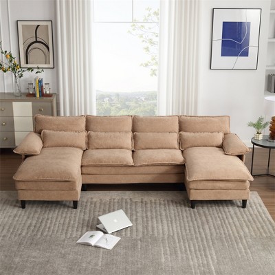 4 Seater U Shaped Modular Sectional Sofa Couch for Living Room, corner sofa with 4pcs waist pillows