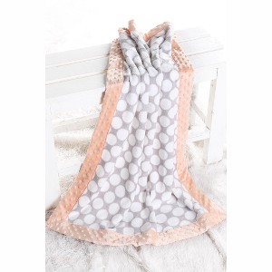 Bacati - Grey Dots with Solid Border Blanket (Grey Dots/Coral Pink Border) - 1 of 4