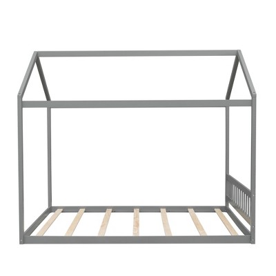 Bellemave Queen Size Wooden House Bed with Headboard,Gray