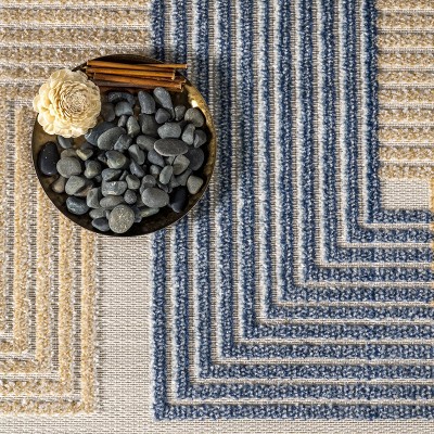 Adira Blue and Beige Geometric Indoor/Outdoor Area Rug