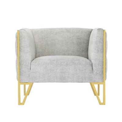 Gray Velvet Sofa and Armchair Set with Brass Frame
