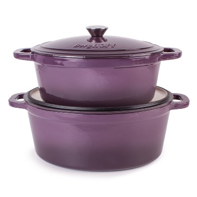 BergHOFF Neo 2Pc Cast Iron Set: 11 Grill Pan & 10 Fry Pan, Purple