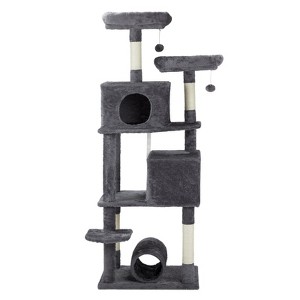 phiestina 65 inch Cat Tree, Indoor Cat Play House with Padded Beds, Cozy Condos, Sisal Posts, Toy Balls & Tunnel, Dark Grey - 1 of 4