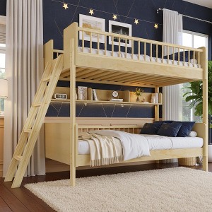 Polibi Twin Size Convertible Ladder Bunk Bed with Built-In Shelves and Safety Rails - 1 of 4