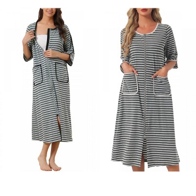 INSPIRE CHIC Women's 2 Pack Zip Front 3/4 Sleeve Nightgown Striped