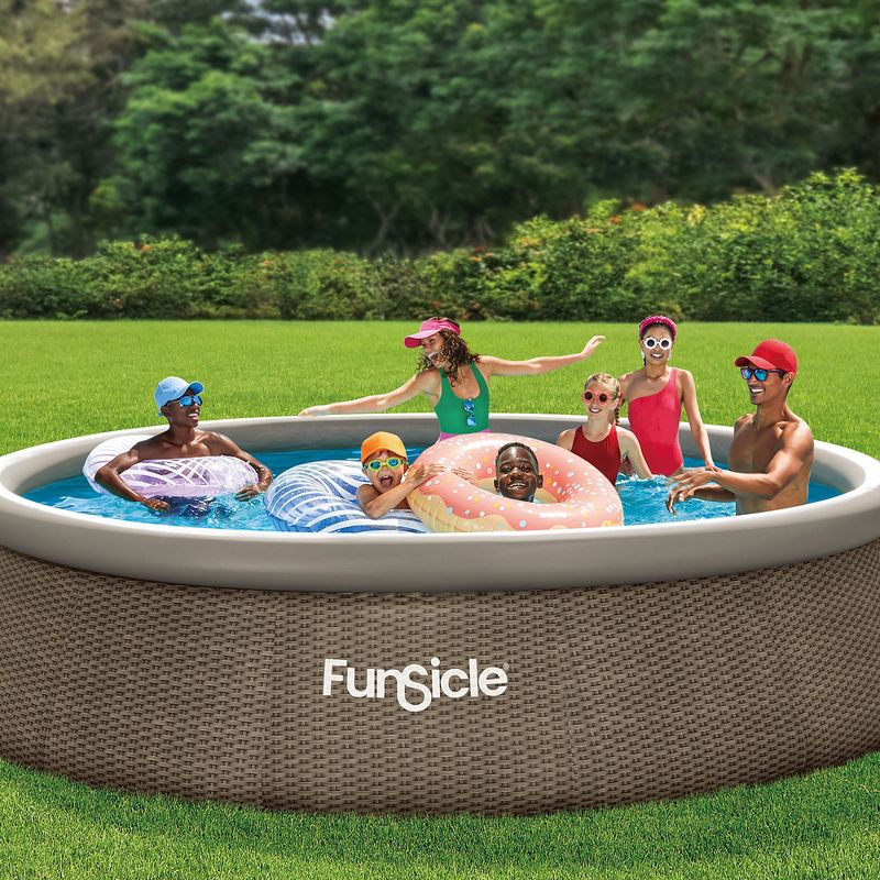 Funsicle QuickSet Round Inflatable Ring Top Outdoor Above Ground Swimming Pool Set with Pump and Cartridge Filter, Brown Triple Basketweave, 3 of 8