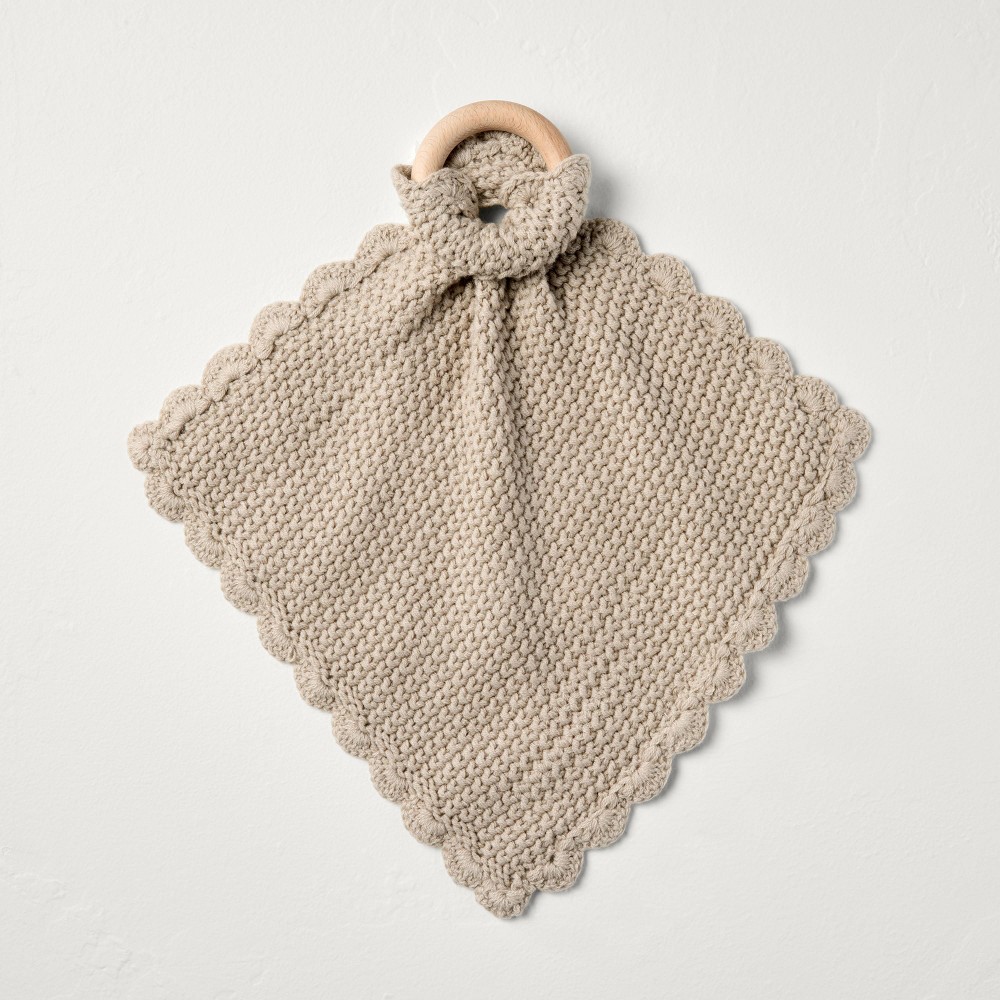 Soft Knit Baby Security Blanket with Wood Ring Beige - Hearth & Hand™ with Magnolia: Lovey, OEKO-TEX Certified