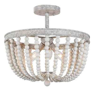 LNC Bohemian 3-Lights16-in Distressed White Bohemian LED Semi mount Lights