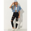 Allegra K Women's Denim Ruffled Short Sleeve Lightweight Peplum Hem Jean Shirt - 4 of 4