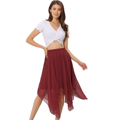 Allegra K Women's Elastic Waist Chiffon Handkerchief Hem Midi Skirt