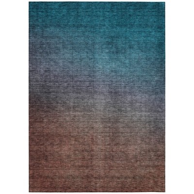 Teal Blue Chocolate And Charcoal Ombre Washable Indoor Outdoor Area Rug