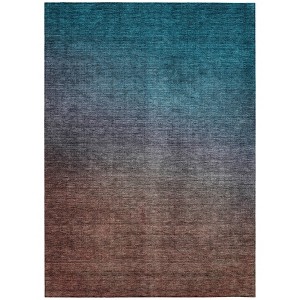 Teal Blue Chocolate And Charcoal Ombre Washable Indoor Outdoor Area Rug - 1 of 4