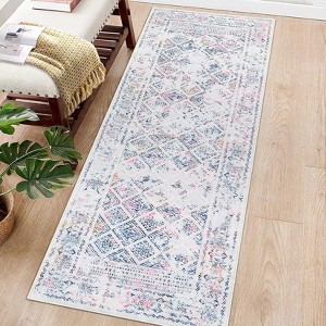 Machine Washable Rugs for Living Room Non-Slip Vintage Floral Print Distressed Throw Area Rugs for Bedroom Stain Resistant Low Pile No Shed Rug - 1 of 4