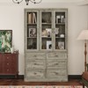FUFU&GAGA Rustic Glass-Door Display Cabinet with Spacious Drawers,Farmhouse Living Room Storage,Multi-Drawer Home Office Vintage Bookcase - 3 of 4