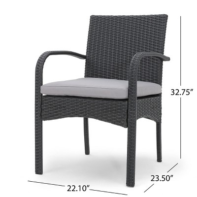 Gray Wicker Outdoor Dining Chairs with Cushions, Set of 2