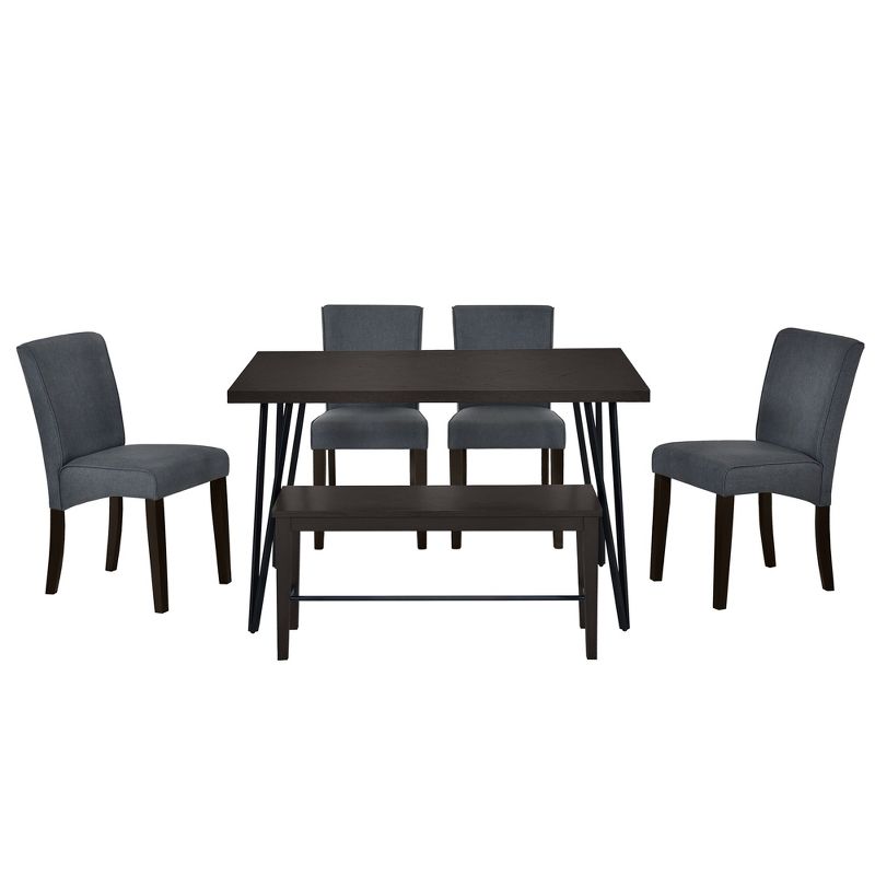 Modern 6-Piece V-Shaped Metal Leg Dining Table Set with 4 Upholstered Chairs and 1 Bench - ModernLuxe, 4 of 13