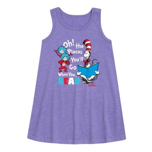 Girls' - Dr. Seuss - Oh Places Youll Go When You Read Graphic Sleeveless Aline Dress - 1 of 4