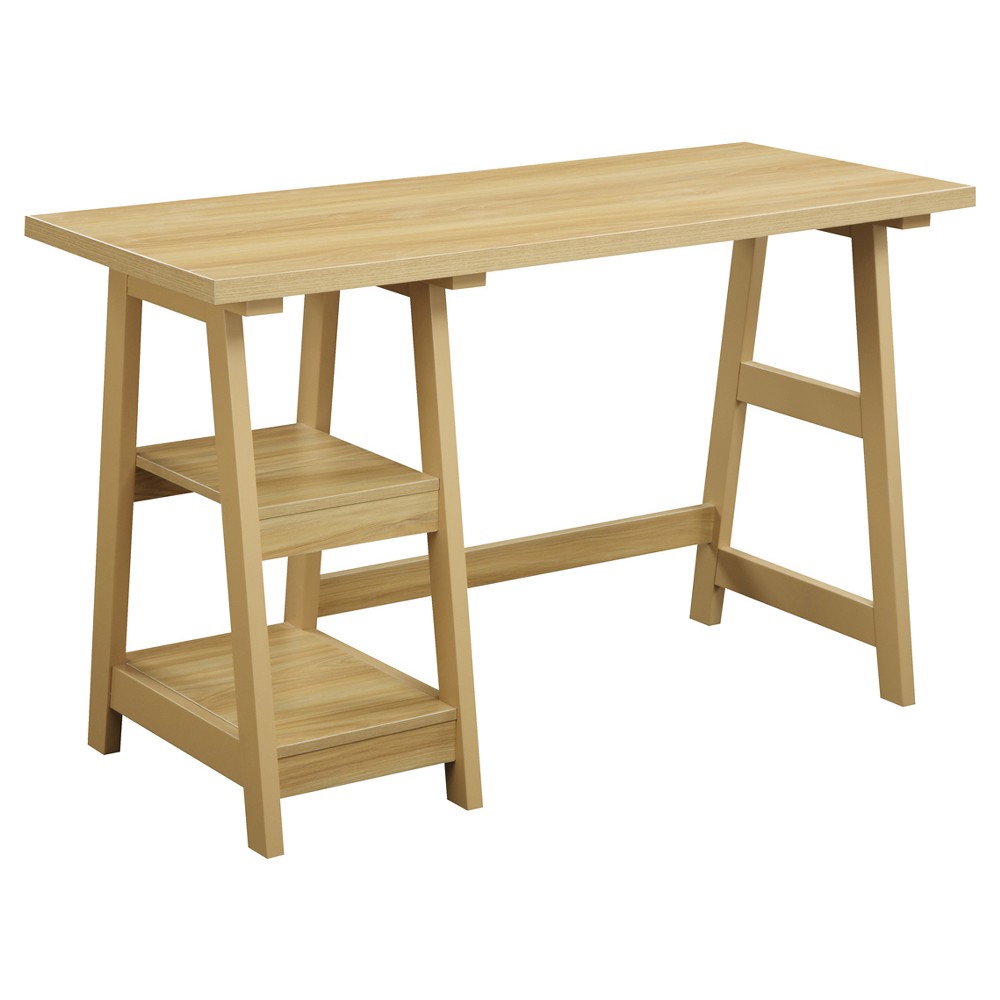 Photos - Office Desk Breighton Home Trinity Trestle Style Desk with Built-In Shelves Light Oak: