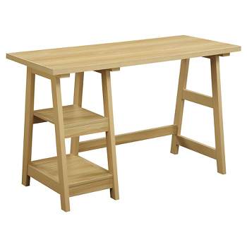 Breighton Home Trinity Trestle Style Desk with Built-In Shelves Light Oak