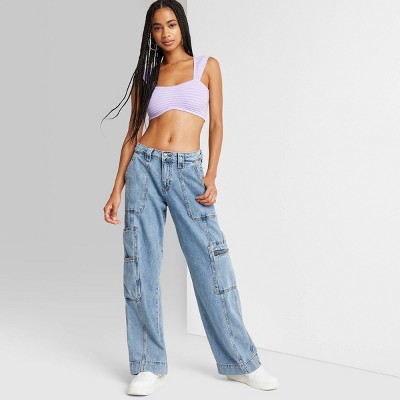 Women's Mid-rise Cargo Baggy Wide Leg Utility Jeans - Wild Fable™ Railroad  Striped 14 : Target