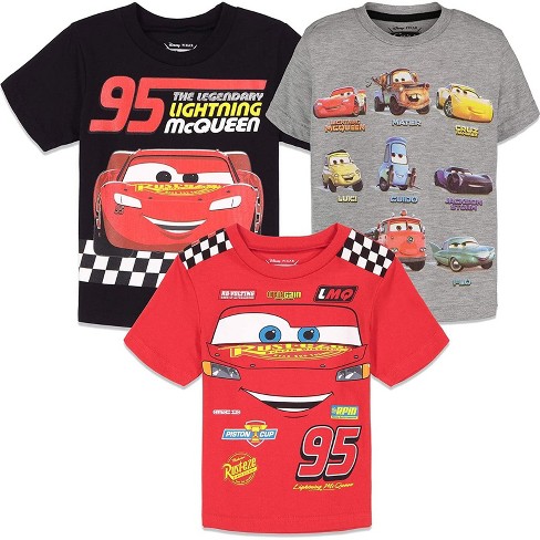 Disney Pixar Cars Lightning McQueen Tow Mater Big Boys 3 Pack Graphic  T-Shirts Multicolor 10-12