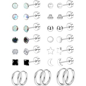 Hypoallergenic Flat Back Earring Set: Surgical Steel Studs & Hoops in Silver, Gold & Black - 1 of 4
