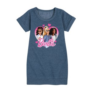 Girls' - Barbie - Valentine's Day Graphic Short Sleeve Fleece Dress - 1 of 3